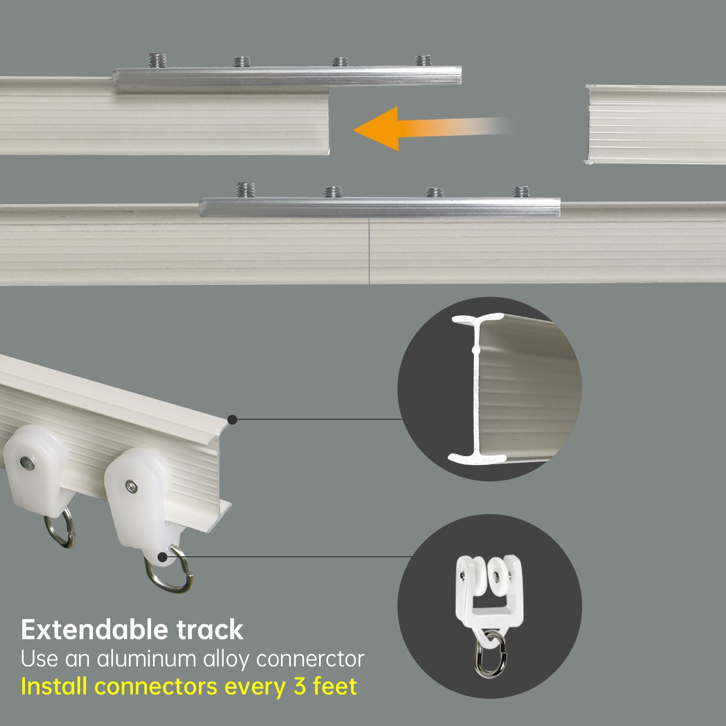 Rail de rideau de plafond pliable, séparateur de pièce, rideau et rail 